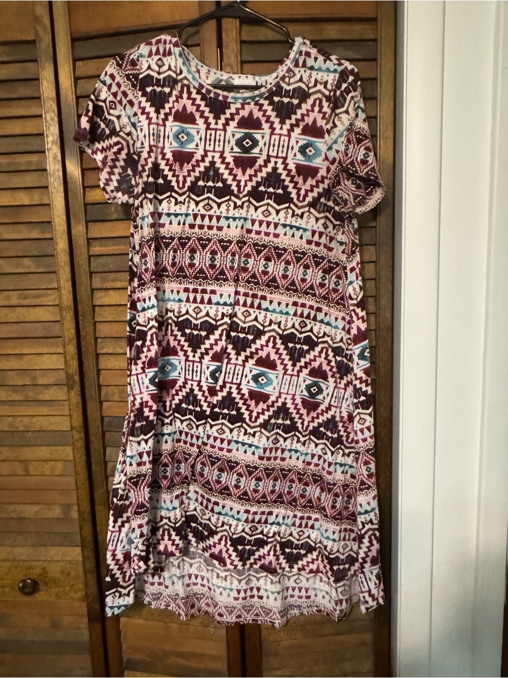 LuLaRoe Mini Dress - Burgundy, Teal, Cream Aztec Print